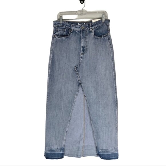 NWT Jeanology Long Maxi Slit Faded Denim Sexy Skirt Size L Spring Stretch Boho - Picture 1 of 11